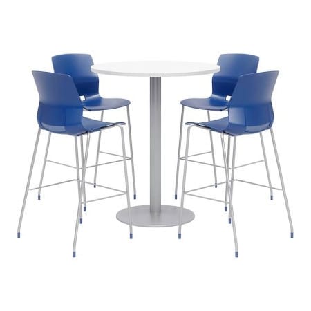 Kfi KFI 36" Round Bistro Table & 4 Barstool Set, White Table With Navy Stools OLTFL36RD-B1922-SL-41-D354-4-OL2700BR-P